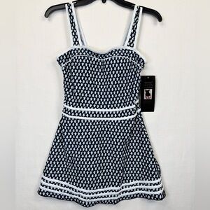 Shore Shapes Swimdress One Piece Womens Size 10 Navy/White Geometric